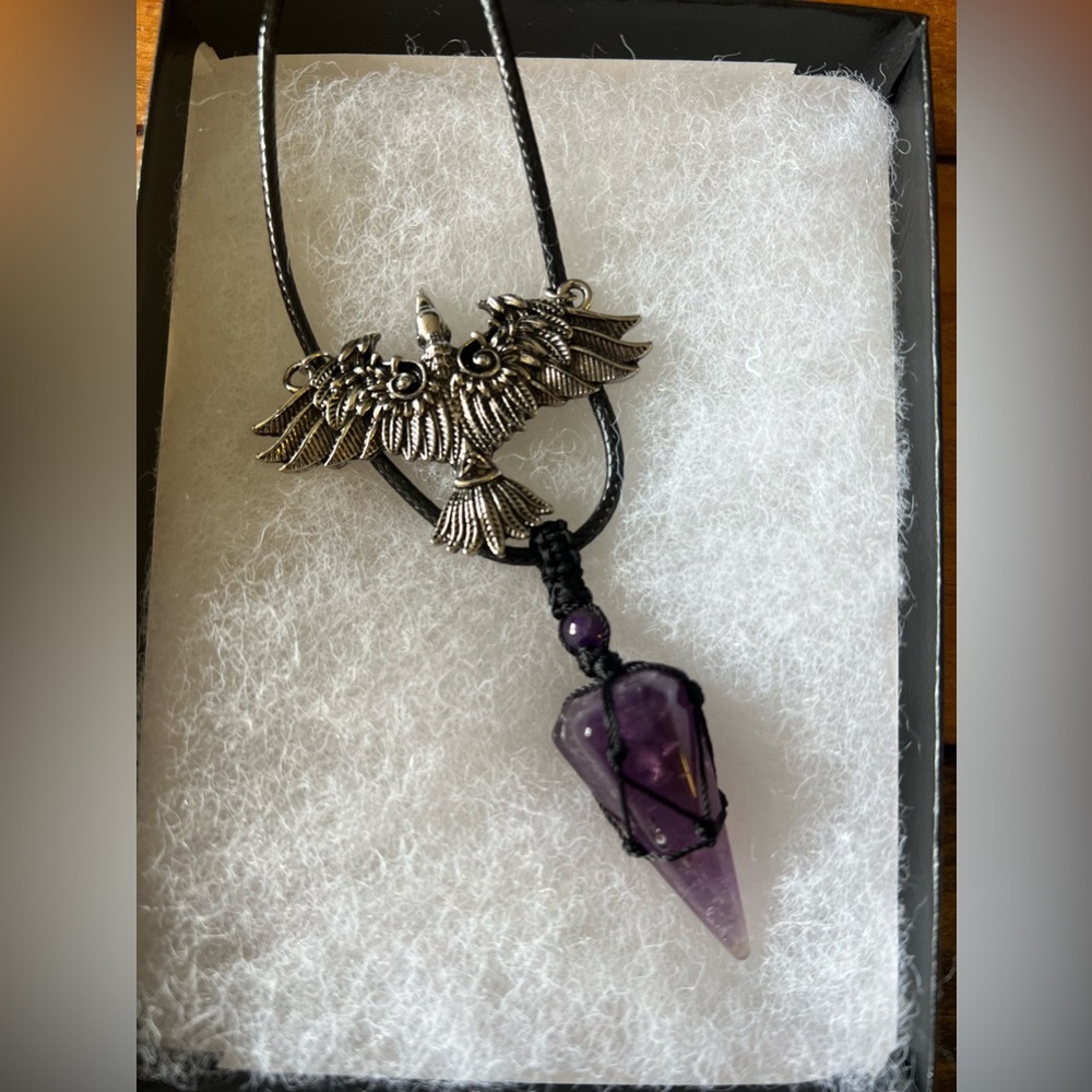 Nordic Raven with Amethyst Spike | Adjustable Cord Necklace